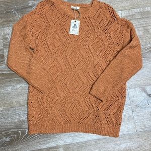 Easel terracotta open- knit, crewneck sweater